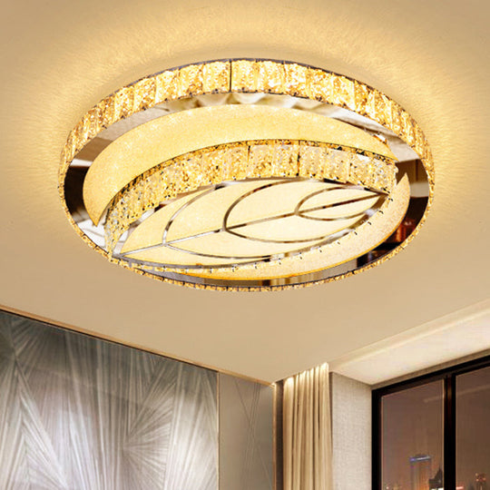 Minimalist Crystal Led Flush Mount Fixture With Stainless - Steel Geometric Design