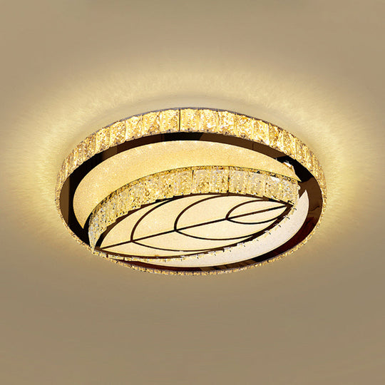 Minimalist Crystal Led Flush Mount Fixture With Stainless - Steel Geometric Design / Third Gear H