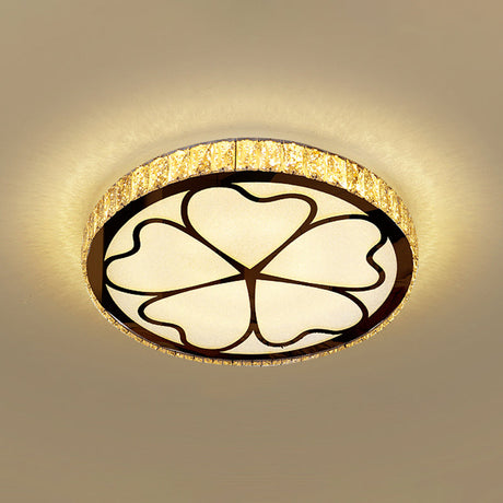 Minimalist Crystal Led Flush Mount Fixture With Stainless-Steel Geometric Design / Third Gear G