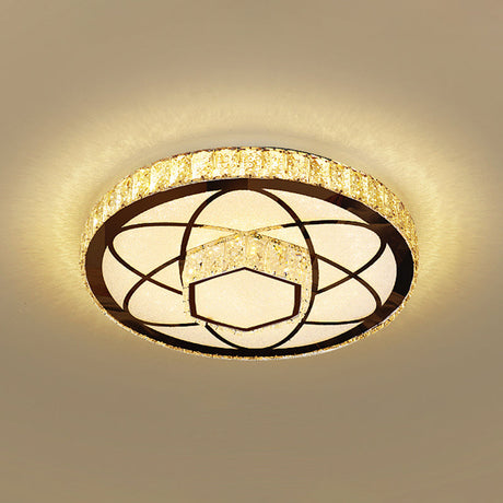 Minimalist Crystal Led Flush Mount Fixture With Stainless - Steel Geometric Design / Third Gear A