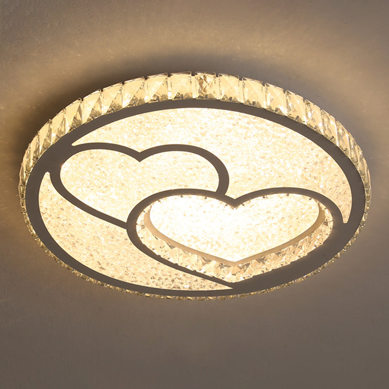 Contemporary Crystal Led Bedroom Ceiling Light In Stainless-Steel Flush Mount / Warm Loving Heart