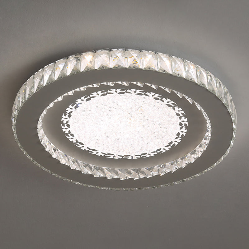 Contemporary Crystal Led Bedroom Ceiling Light In Stainless-Steel Flush Mount / Third Gear Leaf