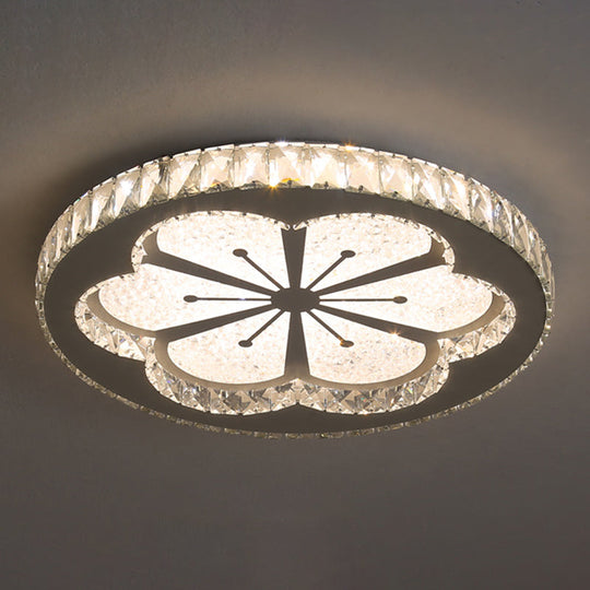 Contemporary Crystal Led Bedroom Ceiling Light In Stainless-Steel Flush Mount / Third Gear Flower