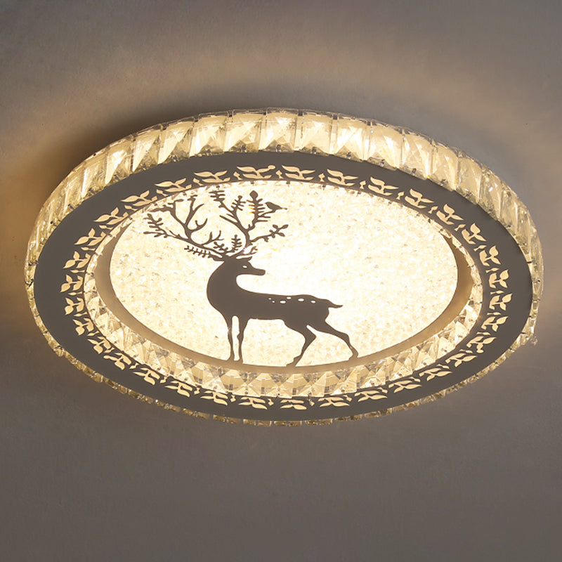 Contemporary Crystal Led Bedroom Ceiling Light In Stainless-Steel Flush Mount / Warm Deer