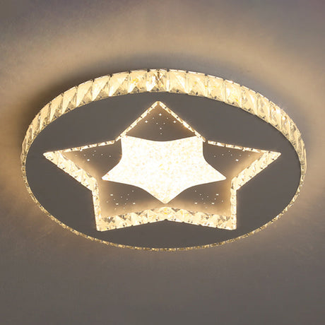 Contemporary Crystal Led Bedroom Ceiling Light In Stainless-Steel Flush Mount / Warm Star