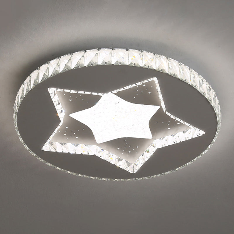 Contemporary Crystal Led Bedroom Ceiling Light In Stainless-Steel Flush Mount / Third Gear Star