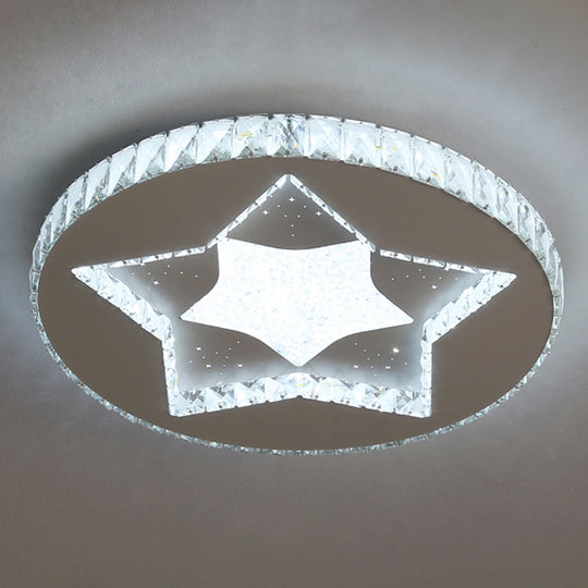 Contemporary Crystal Led Bedroom Ceiling Light In Stainless-Steel Flush Mount / White Star