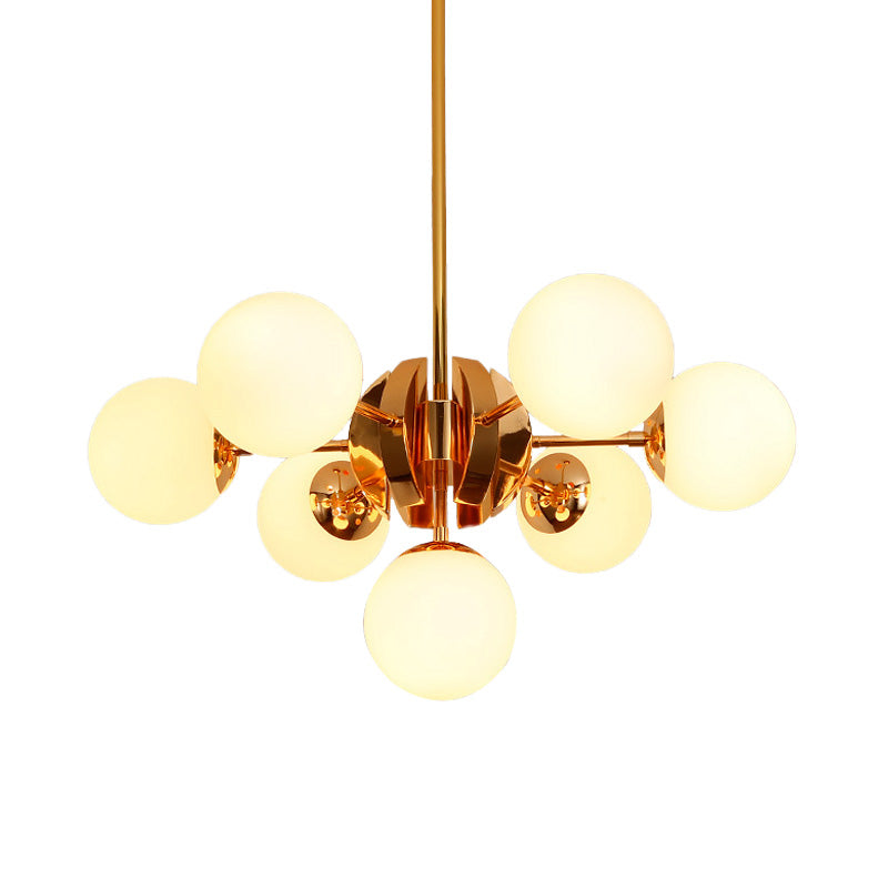 Vintage Milk Glass Chandelier Pendant Light With 7/13 Hanging Lights - Gold Finish