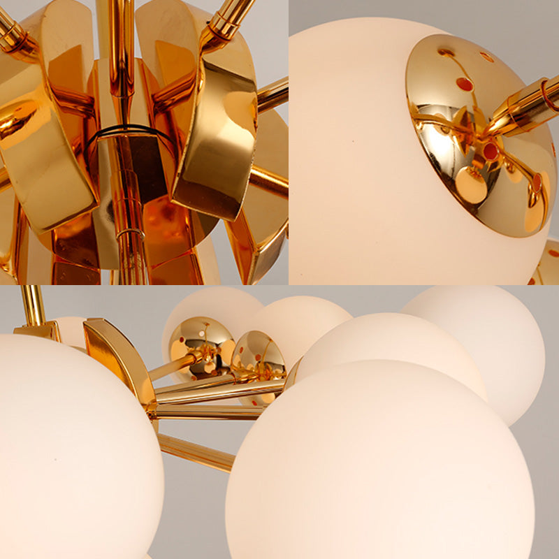 Vintage Milk Glass Chandelier Pendant Light With 7/13 Hanging Lights - Gold Finish