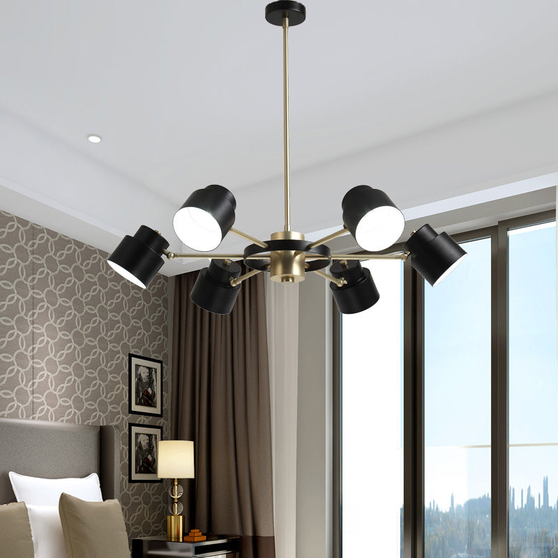 Modern Radial Pendant Chandelier - 6/8 Lights Metal Hanging Light For Bedroom Black/White