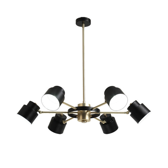 Modern Radial Pendant Chandelier - 6/8 Lights Metal Hanging Light For Bedroom Black/White