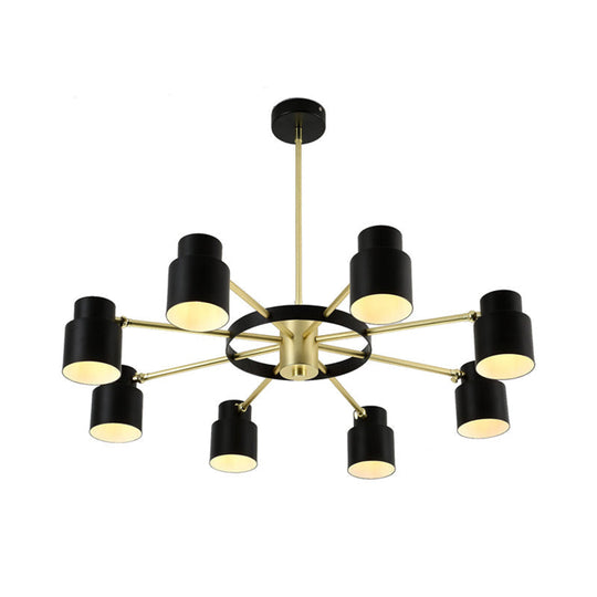 Modern Radial Pendant Chandelier - 6/8 Lights Metal Hanging Light For Bedroom Black/White