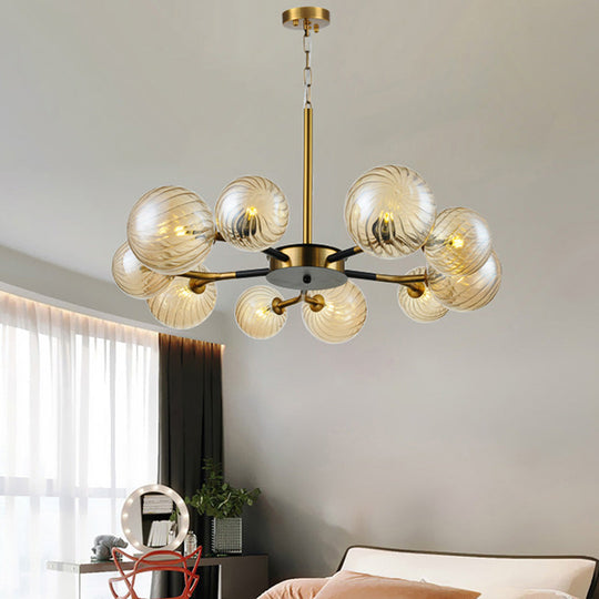 Retro Global Chandelier Pendant Light - Amber Glass 10 Lights Ideal For Living Room
