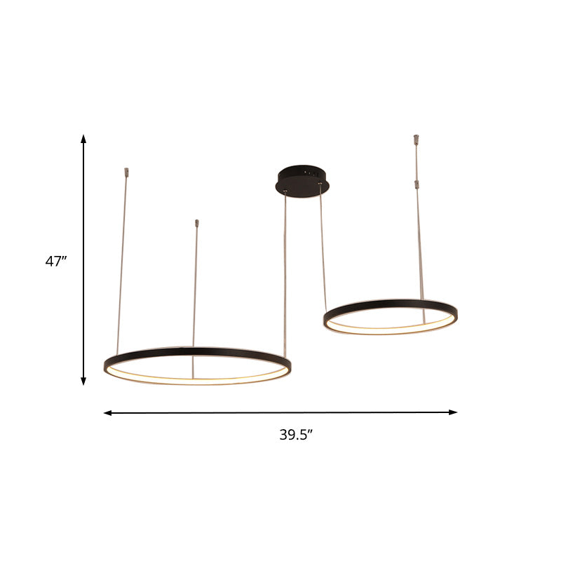 Minimalist Acrylic Chandelier Light - Black Circular Pendant Fixture (1/2/3 Lights) In White/Warm