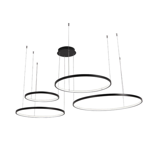Minimalist Acrylic Chandelier Light - Black Circular Pendant Fixture (1/2/3 Lights) In White/Warm