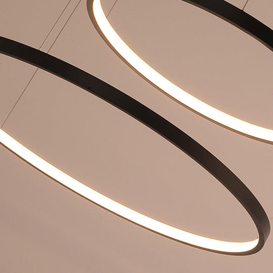 Minimalist Acrylic Chandelier Light - Black Circular Pendant Fixture (1/2/3 Lights) In White/Warm