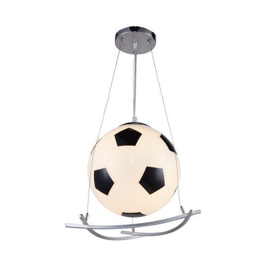 Soccer Pendant Light Fixture: Cartoon Style Black & White Glass Ideal For Bedrooms 1 Hanging Lamp