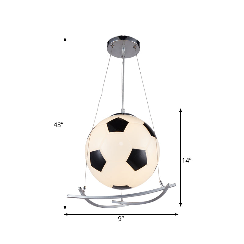 Soccer Pendant Light Fixture: Cartoon Style Black & White Glass Ideal For Bedrooms 1 Hanging Lamp