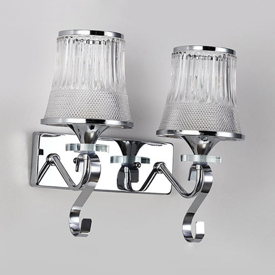 Vintage Bell Sconce Light Fixture Clear Glass Gold Finish Crystal Accent 2 Lights Bedroom Wall Lamp