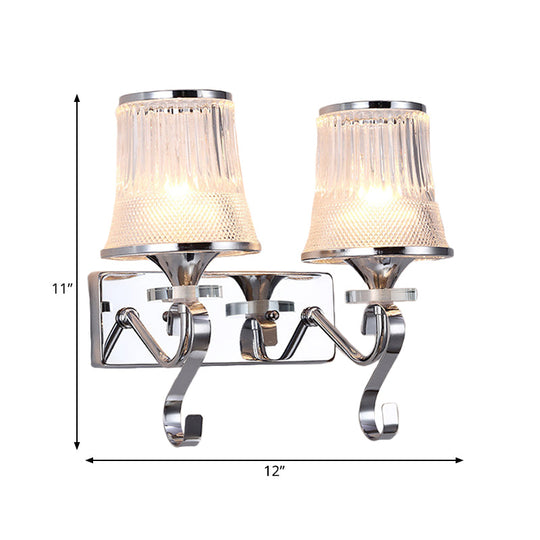 Vintage Bell Sconce Light Fixture Clear Glass Gold Finish Crystal Accent 2 Lights Bedroom Wall Lamp