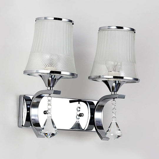 Vintage Bell Sconce Light Fixture Clear Glass Gold Finish Crystal Accent 2 Lights Bedroom Wall Lamp