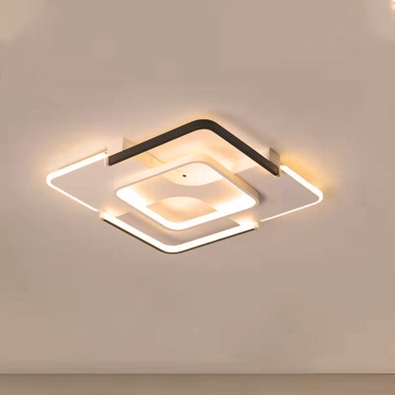 Contemporary Black-White Metal Flush Light For Bedroom Ceiling - 16/19.5 Wide Led In Warm Or White