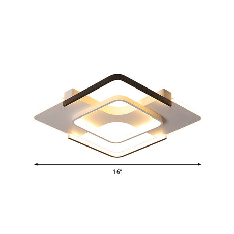 Contemporary Black-White Metal Flush Light For Bedroom Ceiling - 16/19.5 Wide Led In Warm Or White