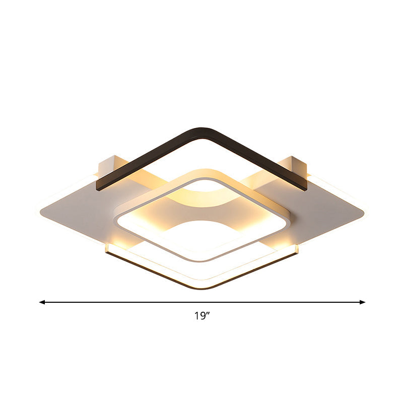 Contemporary Black - White Metal Flush Light For Bedroom Ceiling - 16’/19.5’ Wide Led In Warm