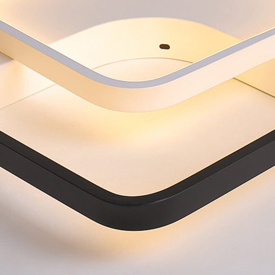 Contemporary Black-White Metal Flush Light For Bedroom Ceiling - 16/19.5 Wide Led In Warm Or White