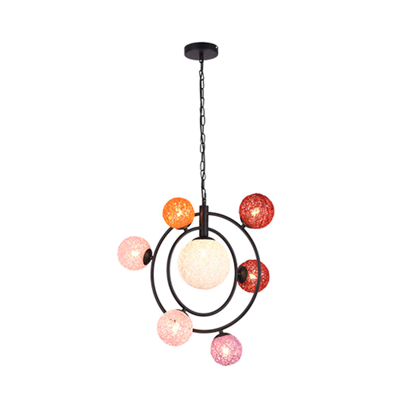 Orbit Glass Pendant Chandelier - Modern 4/7-Light Ceiling Fixture With Hanging Ring (Black/White)