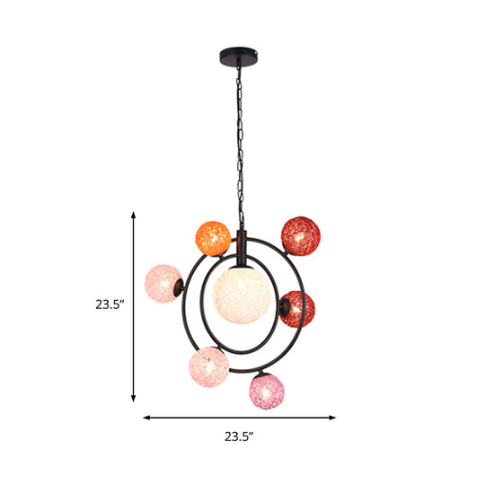 Orbit Glass Pendant Chandelier - 4/7-Light Ceiling Fixture With Black/White Hanging Ring