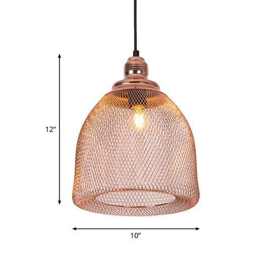 Industrial Rose Gold Pendant Lamp For Dining Room - Globe/Dome Cage Design With Down Lighting