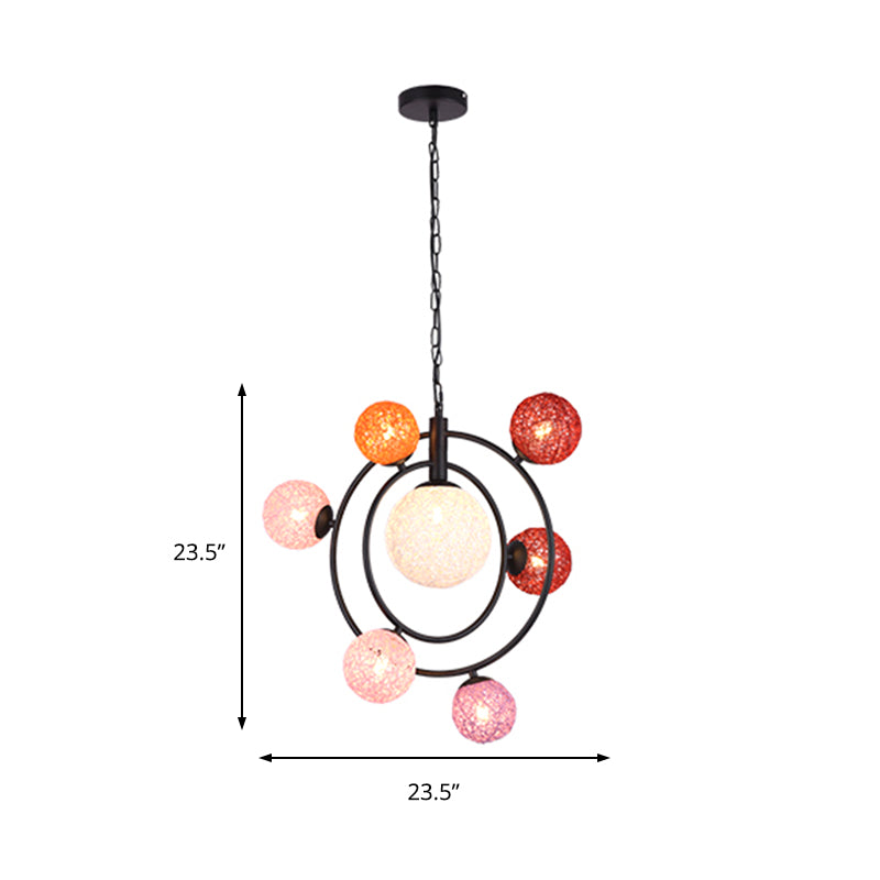 Orbit Glass Pendant Chandelier - Modern 4/7-Light Ceiling Fixture With Hanging Ring (Black/White)