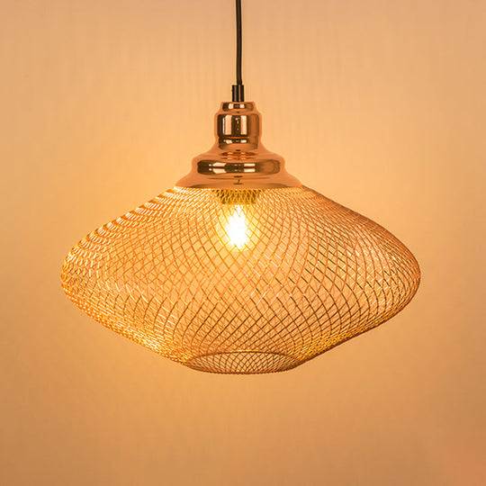 Industrial Rose Gold Pendant Lamp For Dining Room - Globe/Dome Cage Design With Down Lighting