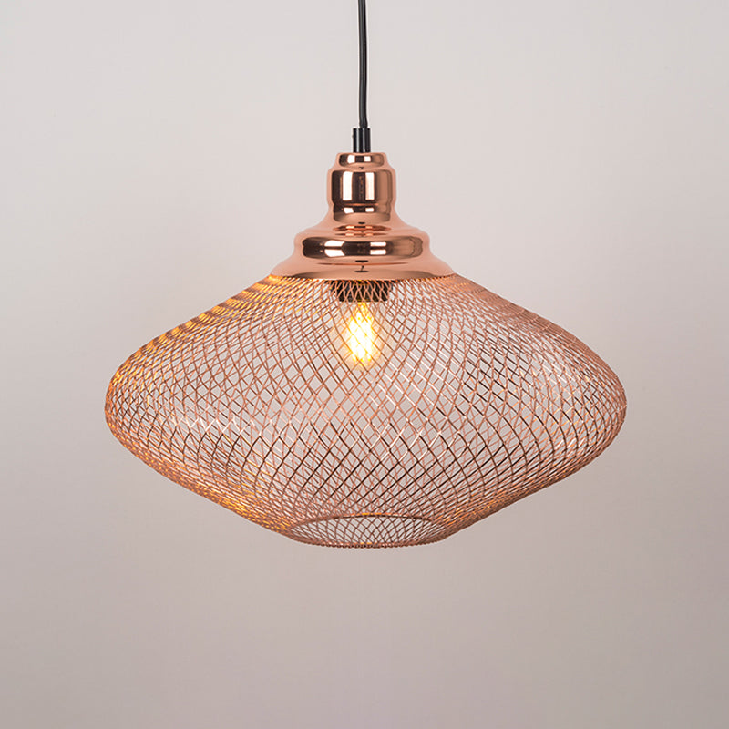 Industrial Rose Gold Pendant Lamp For Dining Room - Globe/Dome Cage Design With Down Lighting