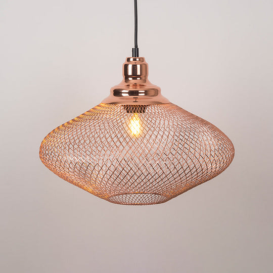 Industrial Rose Gold Pendant Lamp For Dining Room - Globe/Dome Cage Design With Down Lighting