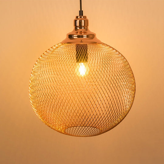 Industrial Rose Gold Pendant Lamp For Dining Room - Globe/Dome Cage Design With Down Lighting