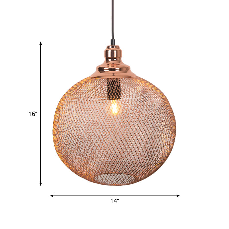 Industrial Rose Gold Pendant Lamp For Dining Room - Globe/Dome Cage Design With Down Lighting