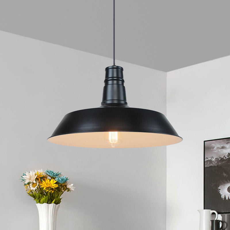 10’/14’ Vintage Barn Pendant Lamp In Black/White/Red - Ceiling Fixture For Dining Room