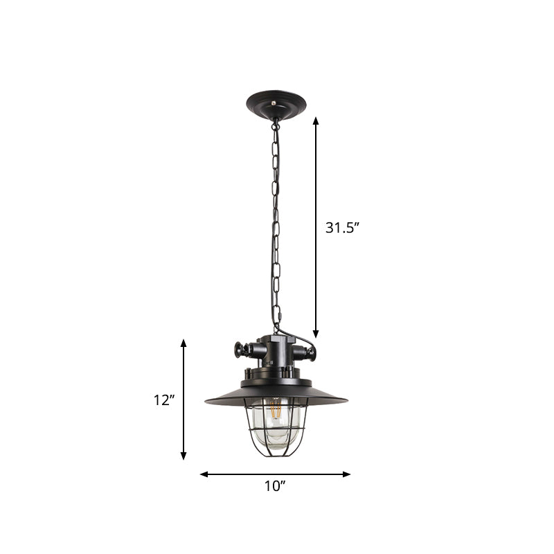 Industrial Black Wire Cage Pendant Light With Clear Glass Shade