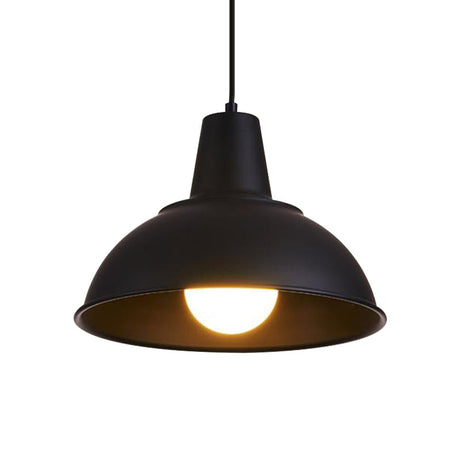 Vintage Dome Iron Hanging Light Kit - 12’/16’ Wide Restaurant Suspension Pendant In White/Black