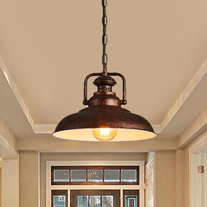 Farmhouse Style Rustic Barn Hanging Ceiling Light With Swivel Joint - Black/Rust Finish For Living