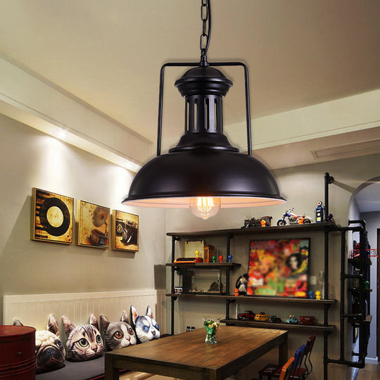 Iron Black Pendant Bowl Shade - Industrial Style Hanging Lighting For Dining Room 12.5/16.5 Wide /