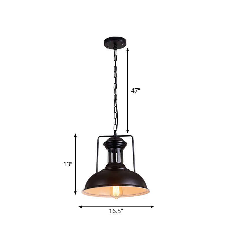 Iron Black Pendant Bowl Shade - Industrial Style Hanging Lighting For Dining Room 12.5/16.5 Wide
