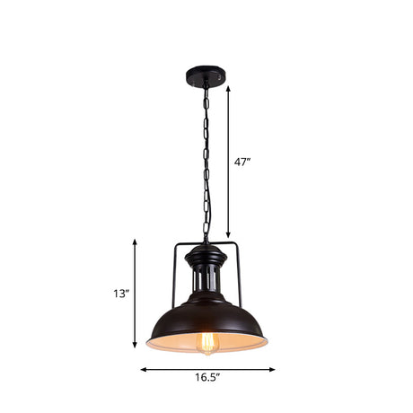 Iron Black Pendant Bowl Shade - Industrial Style Hanging Lighting For Dining Room 12.5/16.5 Wide
