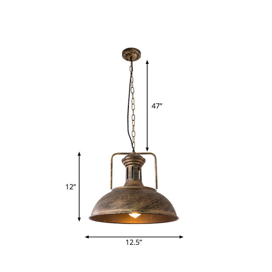 Industrial Metal Bowl Ceiling Lamp - Factory Style 1 Bulb Pendant Light 12.5’/16.5’ Width