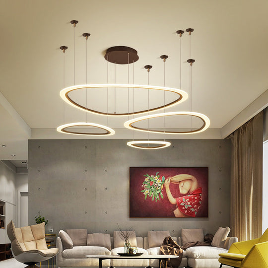 Sleek Acrylic Tiered Ceiling Chandelier - 3/4 Heads Elegant Brown Pendant Light Fixture In
