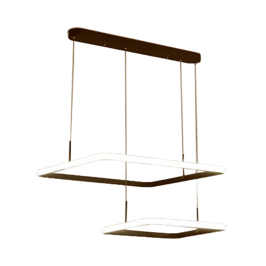 Contemporary 2/3/5-Head Chandelier Lamp - Brown Rectangle Suspension Light With Acrylic Shade In