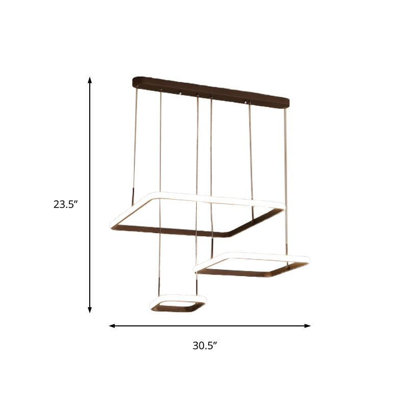 Contemporary Chandelier Lamp - Modern Brown Rectangle Suspension Light With Acrylic Shade In