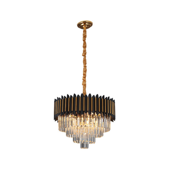 Modern Black And Gold Conic Pendant Chandelier With Crystal Block Shade - Simplicity 6/12-Bulb